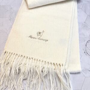 Alpaca Camargo Very Soft Ivory Tassel 76x9" Scarf Wrap Cozy Peruvian Wool EUC